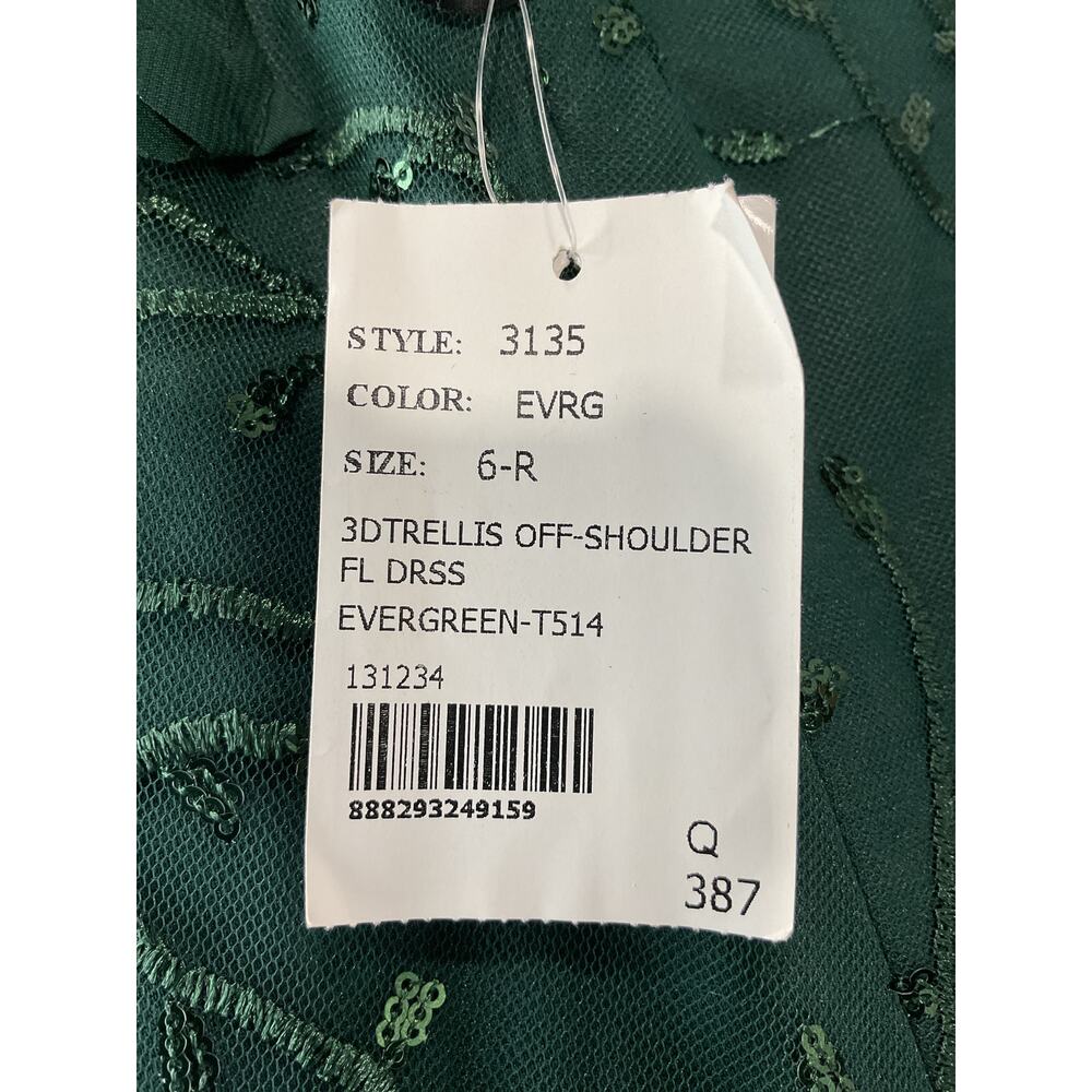 Dessy Collection Embroidered Evergreen Off The Shoulder Gown Size 6 - Picture 7 of 7
